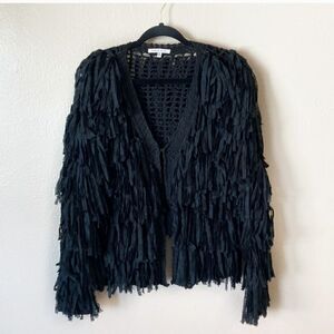 Ivory Rose Black Knit Fringe Cardigan sz Lg
